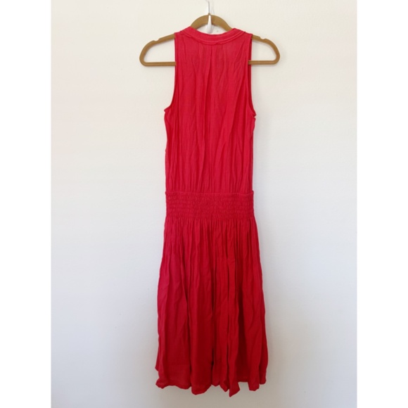 Brochu Walker Francine Crinkle Gauze Midi Dress Vermillion Red XS - Picture 4 of 8